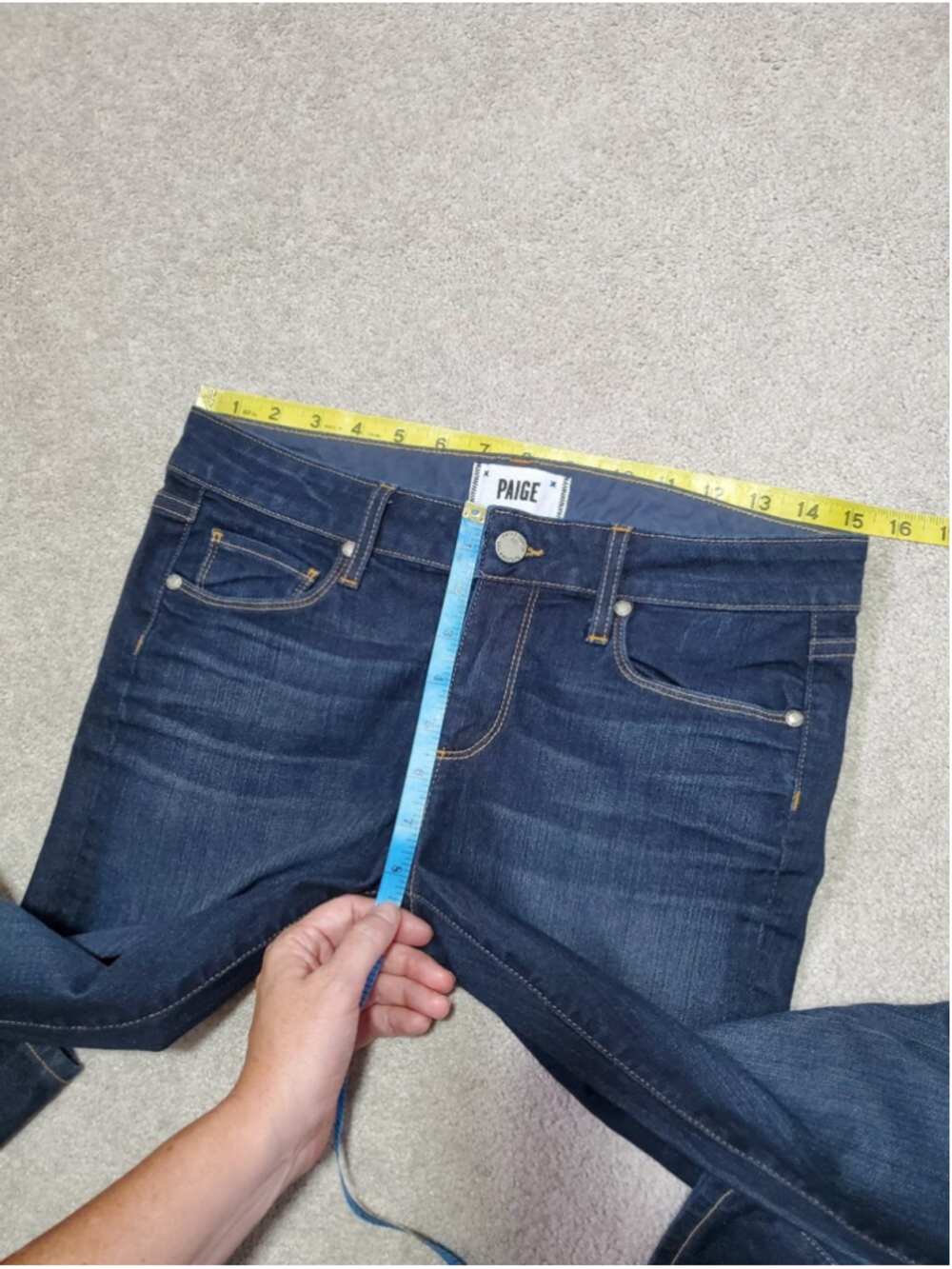 PAIGE Skyline Straight 34" Jeans Stream Dark Blue Wash Sz 28 Mid-Rise Stretch - Picture 13 of 14
